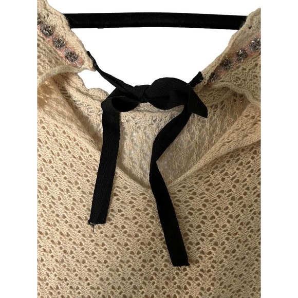 FREE PEOPLE Womens Sweater Cream Open-Knit Pullover Tie Back Sequins Size S - Picture 3 of 5